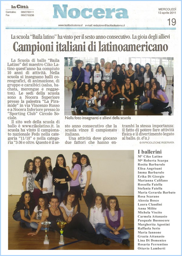 Articolo La Citt su Baila Latino campioni Italiani 2011 di balli coreografici